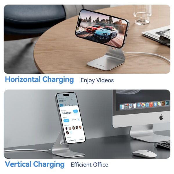 VENTION FGHIF 15W Magnetic Wireless Charger Stand (MagSafe) Aluminum Alloy Silver - Image 10