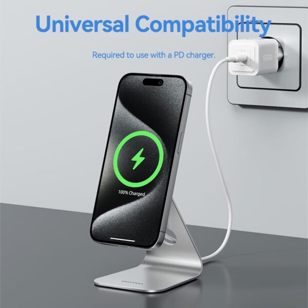 VENTION FGHIF 15W Magnetic Wireless Charger Stand (MagSafe) Aluminum Alloy Silver - Image 11