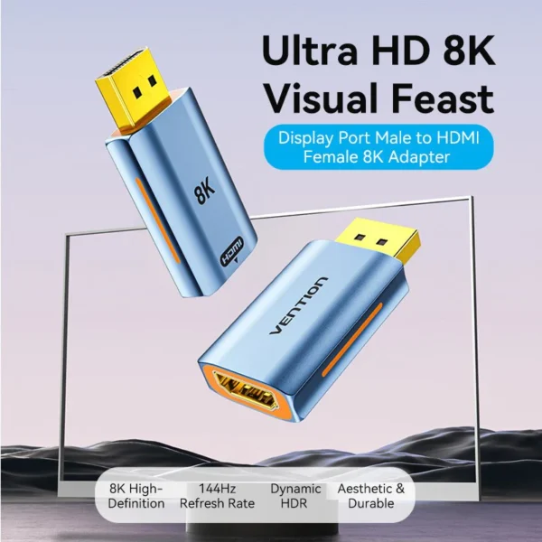 VENTION HFMH0 DisplayPort to HDMI 8K Adapter (Gray) Gold-Plated Connector - Image 2
