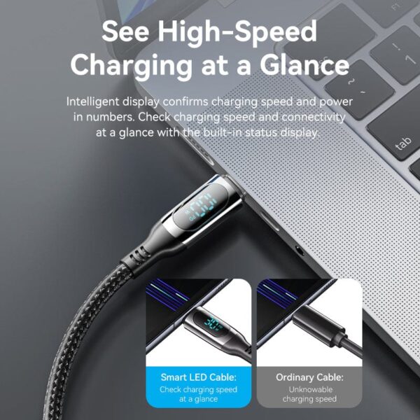VENTION TAYBAV 100W 5A USB-C to USB-C Cable (1.2 Meter) Smart LED Power Display for iPhone 16/15 Series - Image 3