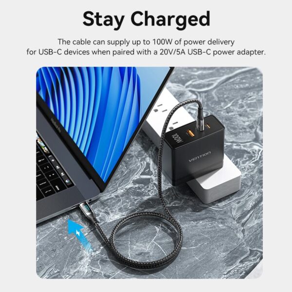 VENTION TAYBAV 100W 5A USB-C to USB-C Cable (1.2 Meter) Smart LED Power Display for iPhone 16/15 Series - Image 4