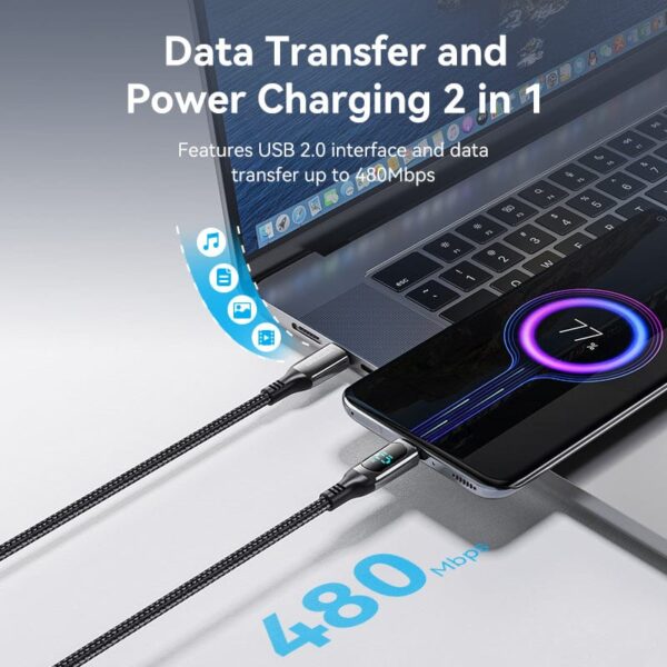 VENTION TAYBAV 100W 5A USB-C to USB-C Cable (1.2 Meter) Smart LED Power Display for iPhone 16/15 Series - Image 7