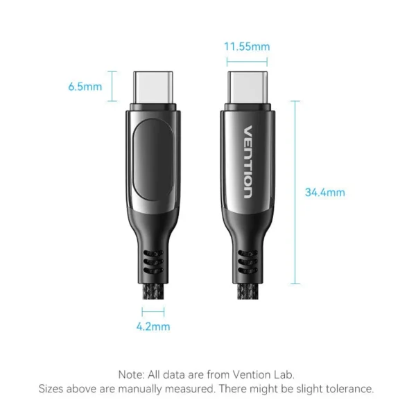 VENTION TAYBAV 100W 5A USB-C to USB-C Cable (1.2 Meter) Smart LED Power Display for iPhone 16/15 Series - Image 8