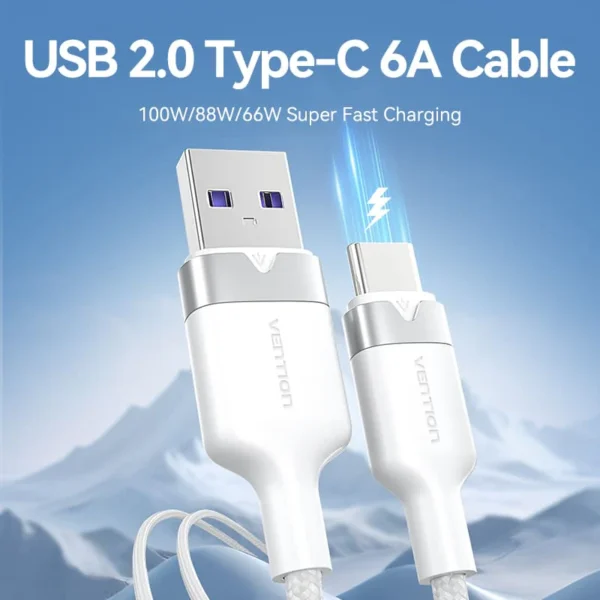 VENTION USB 2.0 A to C Cable 100W PD 6A Fast Charging Cable for iPhone 16/15 Series - Image 2