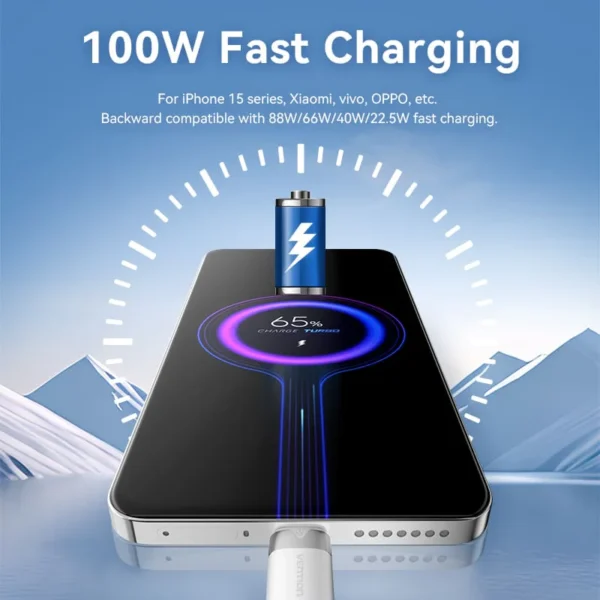 VENTION USB 2.0 A to C Cable 100W PD 6A Fast Charging Cable for iPhone 16/15 Series - Image 4
