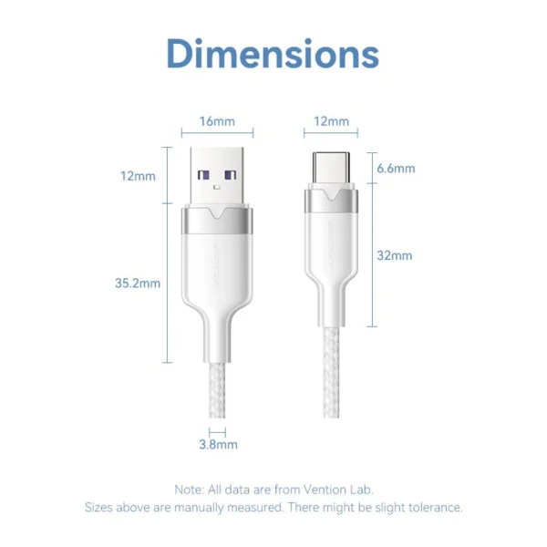 VENTION USB 2.0 A to C Cable 100W PD 6A Fast Charging Cable for iPhone 16/15 Series - Image 12
