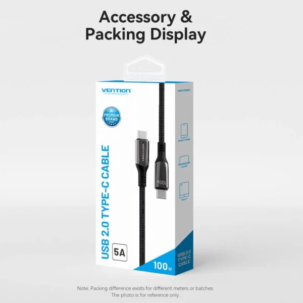VENTION USB-C to USB-C Cable 100W 5A PD 3.0 Fast Charging Cable (E-Marker Chip) Nylon Braided for iPhone 16/15 Series - Image 11