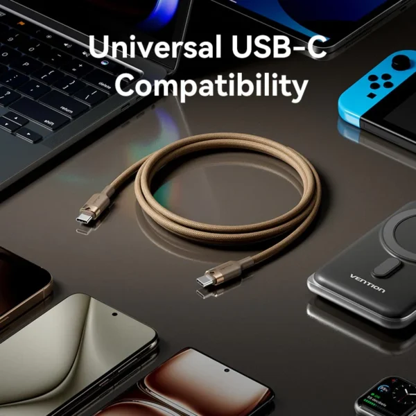 VENTION USB-C to USB-C Cable 240W PD3.1 Fast Charging (Nylon Braided) Black - Image 9