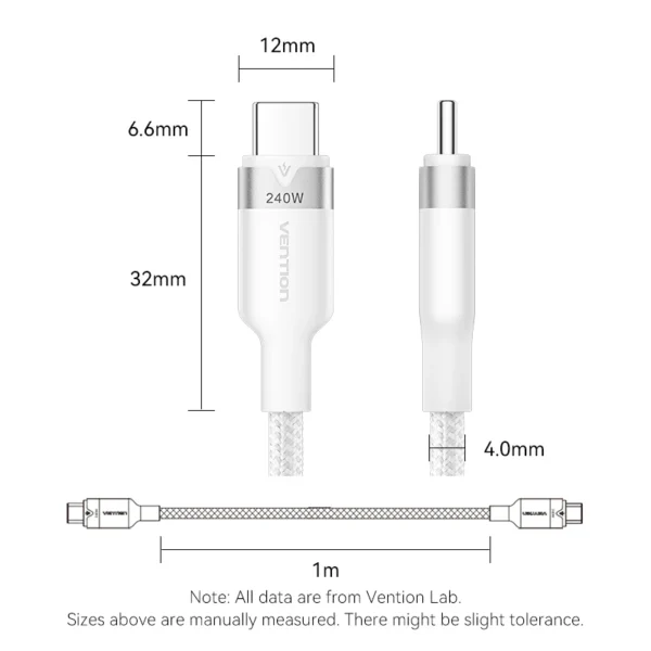 VENTION USB-C to USB-C Cable 240W PD3.1 Fast Charging (Nylon Braided) Black - Image 10