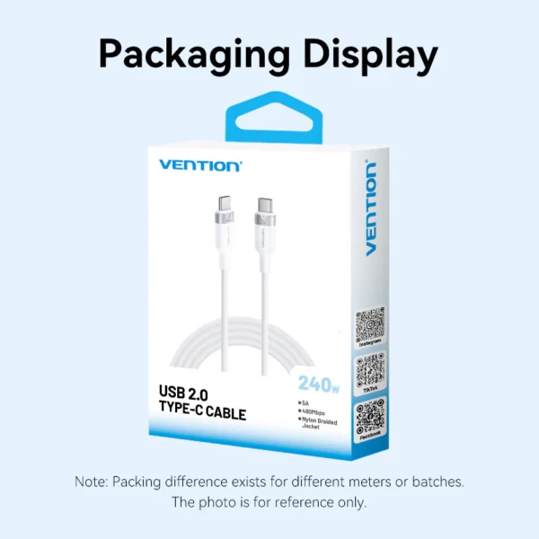 VENTION USB-C to USB-C Cable 240W PD3.1 Fast Charging (Nylon Braided) Black - Image 11