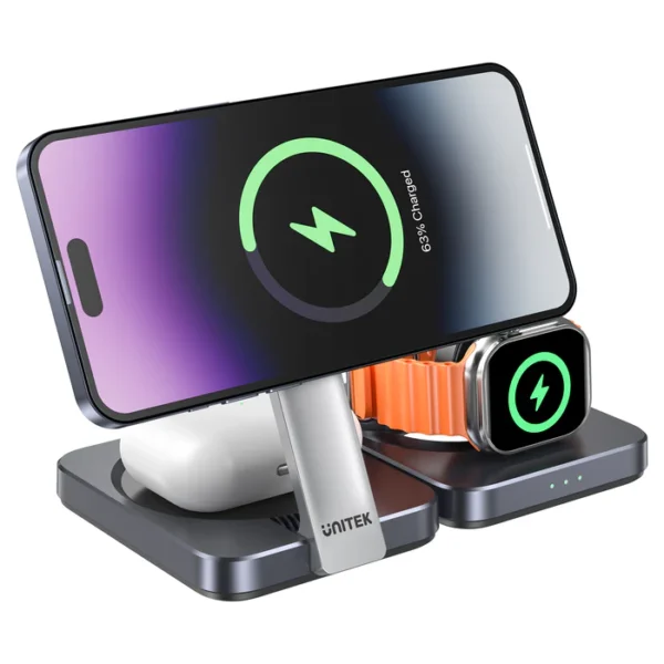 UNITEK Qi2 Foldable 3-in-1 Charging Station 15W MagSafe Wireless Charger - Image 8