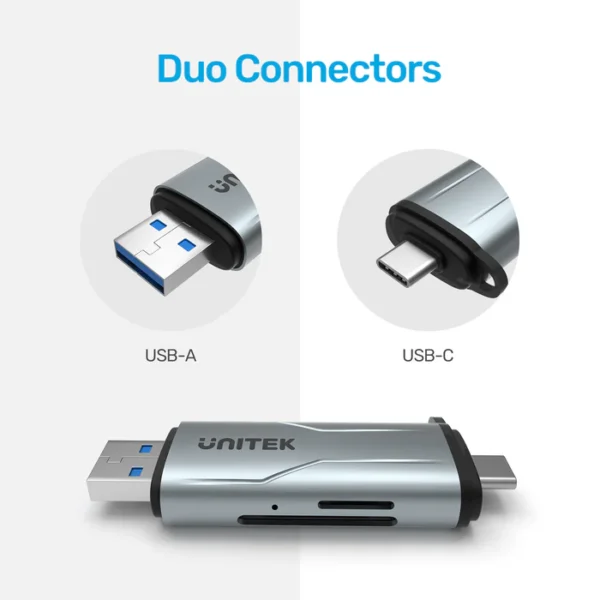 UNITEK 2-in-1 USB-C & USB-A SD 3.0 Card Reader Dual-Slot for SD/TF Cards Compatible with Windows/Mac/Android - Image 3
