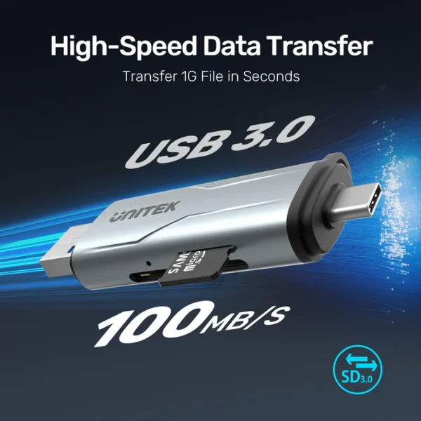 UNITEK 2-in-1 USB-C & USB-A SD 3.0 Card Reader Dual-Slot for SD/TF Cards Compatible with Windows/Mac/Android - Image 6