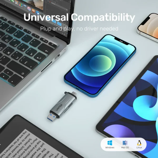 UNITEK 2-in-1 USB-C & USB-A SD 3.0 Card Reader Dual-Slot for SD/TF Cards Compatible with Windows/Mac/Android - Image 7