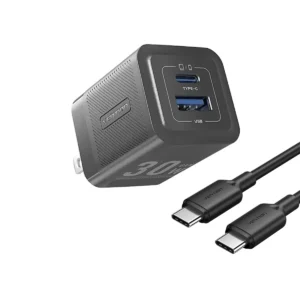 VENTION 30W GaN Dual Port Charger with 60W USB-C Cable PD3.0/PPS, Fast Charging for iPhone 16/15, Galaxy S24/S23