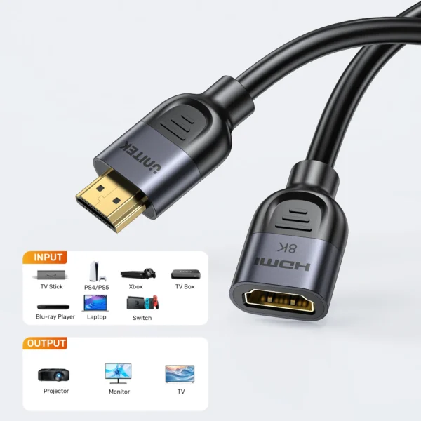 UNITEK Ultra Stream 8K HDMI Extension Cable (1 Meter) 8K@60Hz, 4K@120Hz - Image 9