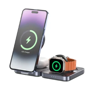 UNITEK P1300AGY01 Qi2 Foldable 3-in-1 Charging Station 15W MagSafe Wireless Charger