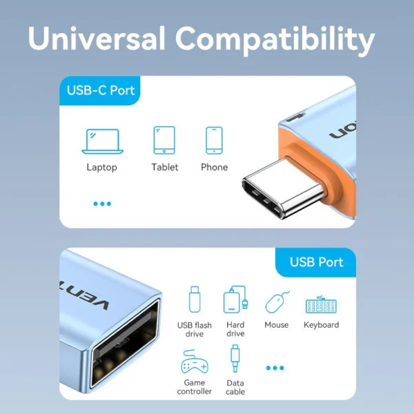 VENTION CUBH0 USB C 3.1 Male to USB 3.0 Female OTG Adapter (10Gbps, Aluminum Alloy with Lanyard) - Image 8