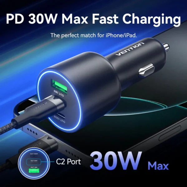 VENTION FFQB0 100W USB C Car Charger Smart Trickle Charging - Image 4
