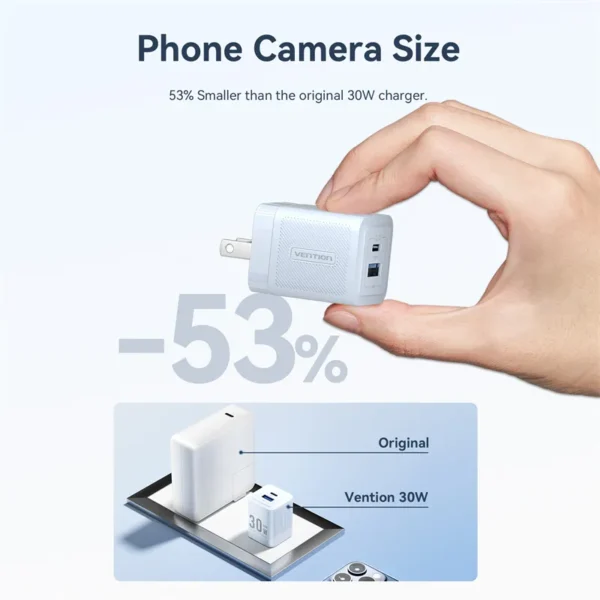 VENTION 30W GaN Dual Port Charger with 60W USB-C Cable PD3.0/PPS, Fast Charging for iPhone 16/15, Galaxy S24/S23 - Image 5