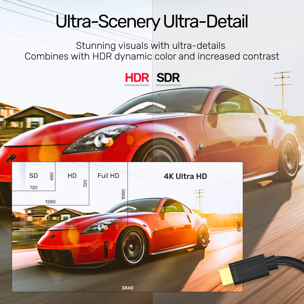 UNITEK 4K HDMI Extension Cable (3 Meter) Ultra HD 4K@60Hz Gold-Plated Connector - Image 4