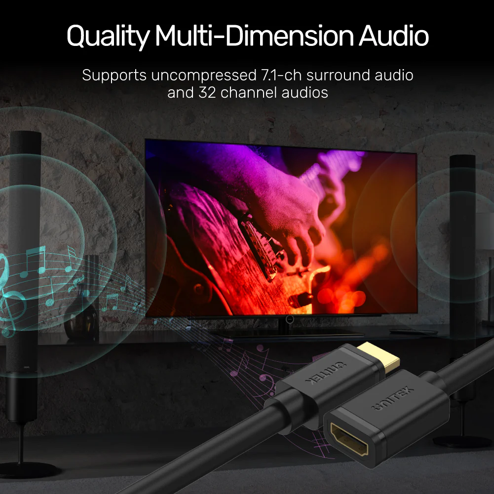 UNITEK 4K HDMI Extension Cable (3 Meter) Ultra HD 4K@60Hz Gold-Plated Connector - Image 7