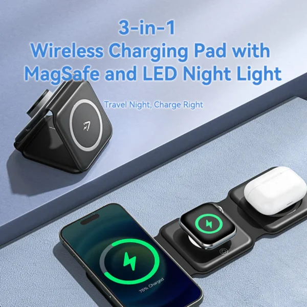 VENTION 3-in-1 15W Wireless Charging Pad with MagSafe and LED Night Light - Image 2