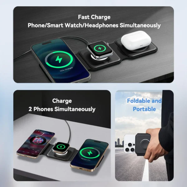 VENTION 3-in-1 15W Wireless Charging Pad with MagSafe and LED Night Light - Image 3