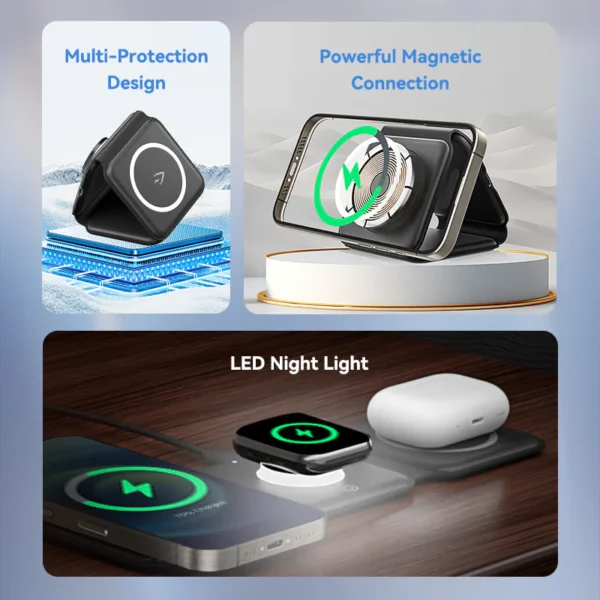 VENTION 3-in-1 15W Wireless Charging Pad with MagSafe and LED Night Light - Image 4