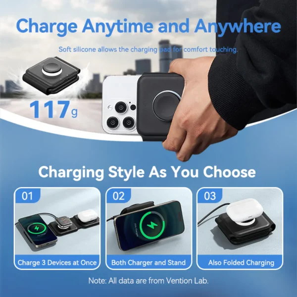 VENTION 3-in-1 15W Wireless Charging Pad with MagSafe and LED Night Light - Image 7
