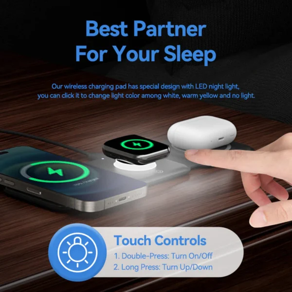 VENTION 3-in-1 15W Wireless Charging Pad with MagSafe and LED Night Light - Image 10