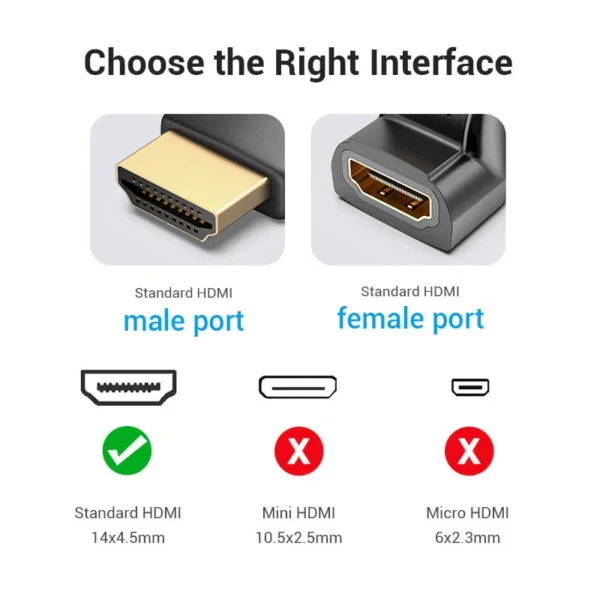 VENTION 4K@60Hz HDMI 270 Degree Male to Female Adapter Black – Gold-Plated Connector - Image 7