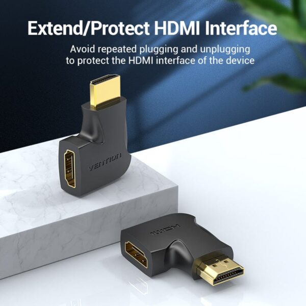 VENTION 4K@60Hz HDMI 270 Degree Male to Female Verticle Flat Adapter Black – Gold-Plated Connector - Image 4