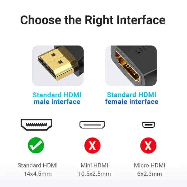 VENTION 4K@60Hz HDMI 270 Degree Male to Female Verticle Flat Adapter Black – Gold-Plated Connector - Image 7