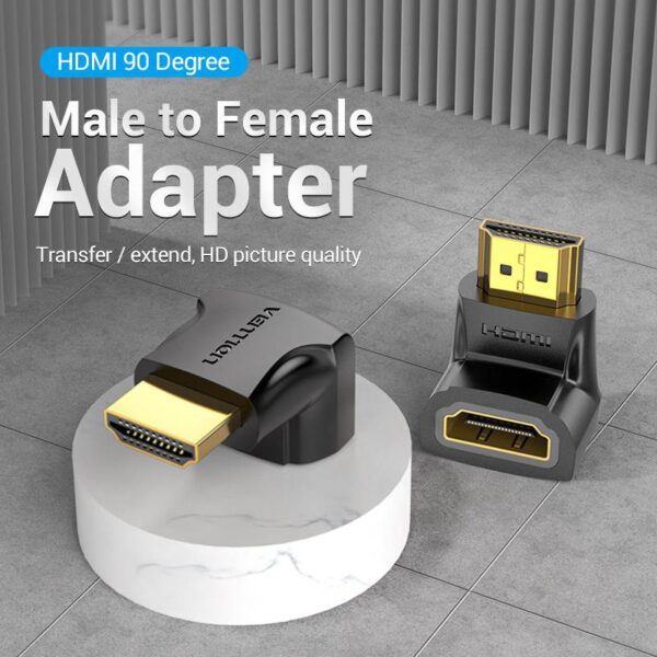 VENTION 4K@60Hz HDMI 90 Degree Male to Female Adapter Black – Gold-Plated Connector - Image 2