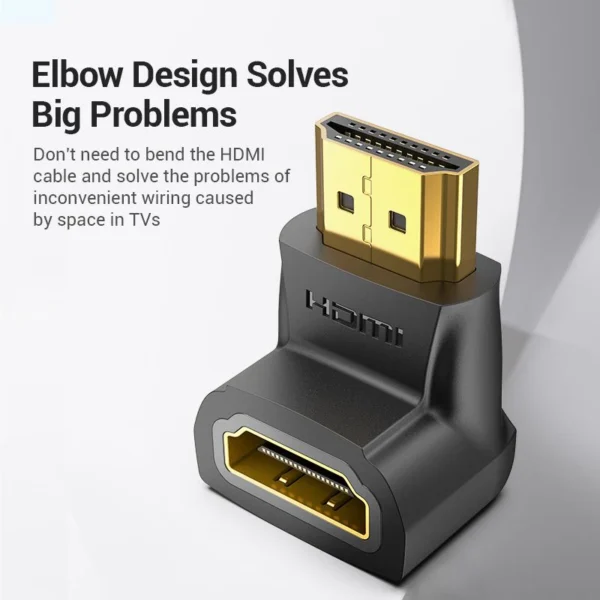 VENTION 4K@60Hz HDMI 90 Degree Male to Female Adapter Black – Gold-Plated Connector - Image 3