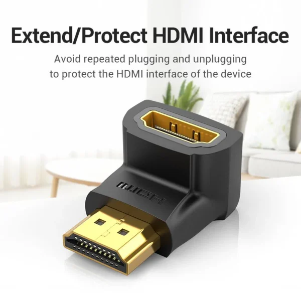 VENTION 4K@60Hz HDMI 90 Degree Male to Female Adapter Black – Gold-Plated Connector - Image 4