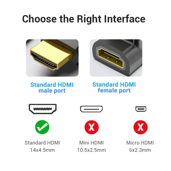 VENTION 4K@60Hz HDMI 90 Degree Male to Female Adapter Black – Gold-Plated Connector - Image 6