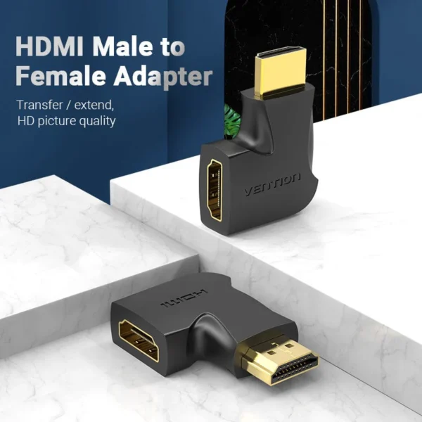 VENTION 4K@60Hz HDMI 90 Degree Male to Female Verticle Flat Adapter Black – Gold-Plated Connector - Image 2