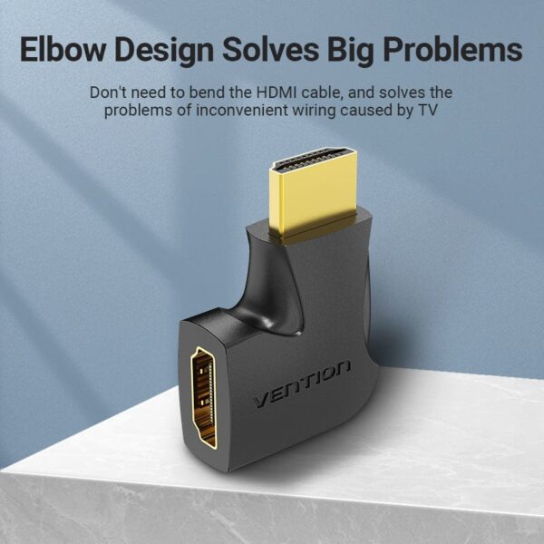 VENTION 4K@60Hz HDMI 90 Degree Male to Female Verticle Flat Adapter Black – Gold-Plated Connector - Image 3