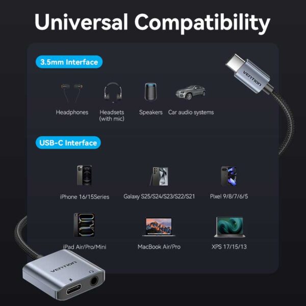 VENTION USB-C to Aux 3.5mm Hi-Fi Audio DAC Chip for PUBG Mobile / Free Fire, 60W PD Charging for iPhone 16/15 Pro Max, Galaxy S25/24 Ultra - Image 3