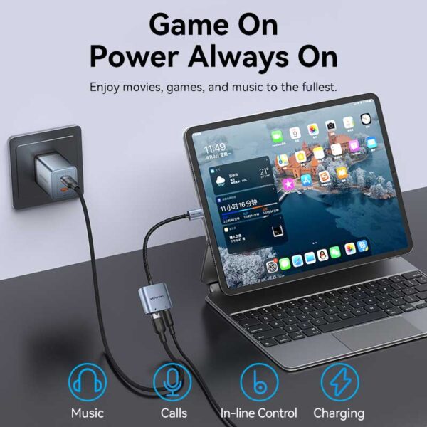 VENTION USB-C to Aux 3.5mm Hi-Fi Audio DAC Chip for PUBG Mobile / Free Fire, 60W PD Charging for iPhone 16/15 Pro Max, Galaxy S25/24 Ultra - Image 4