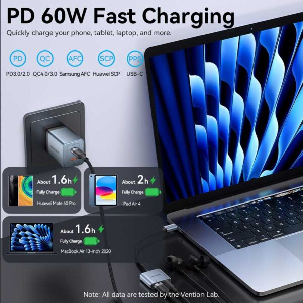 VENTION USB-C to Aux 3.5mm Hi-Fi Audio DAC Chip for PUBG Mobile / Free Fire, 60W PD Charging for iPhone 16/15 Pro Max, Galaxy S25/24 Ultra - Image 5