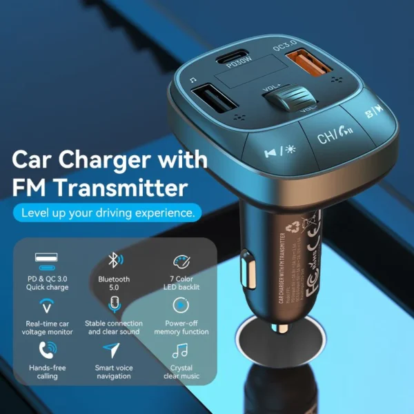 VENTION FFLB0 Bluetooth FM Transmitter 30W PD Fast Charging for Car - Image 2