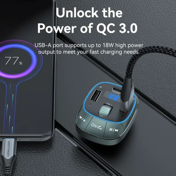 VENTION FFLB0 Bluetooth FM Transmitter 30W PD Fast Charging for Car - Image 5
