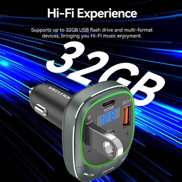 VENTION FFLB0 Bluetooth FM Transmitter 30W PD Fast Charging for Car - Image 7