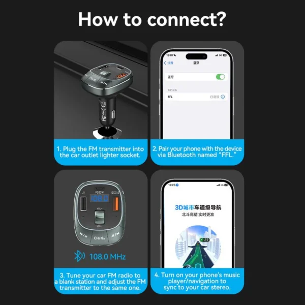 VENTION FFLB0 Bluetooth FM Transmitter 30W PD Fast Charging for Car - Image 12