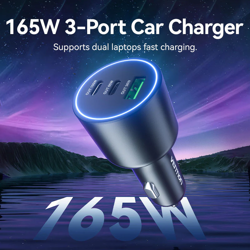 VENTION 165W Max 3-Port Car Charger (100W +65W +30W) PD 3.0 Fast Charging for MacBook Pro/iPad/iPhone 16/15 - Image 2