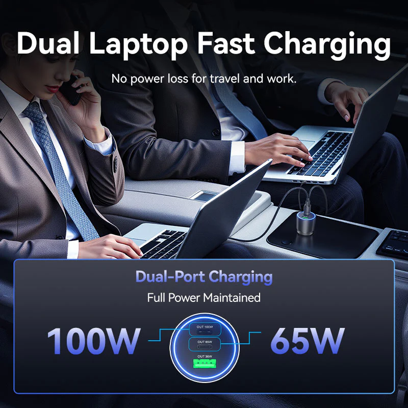 VENTION 165W Max 3-Port Car Charger (100W +65W +30W) PD 3.0 Fast Charging for MacBook Pro/iPad/iPhone 16/15 - Image 3