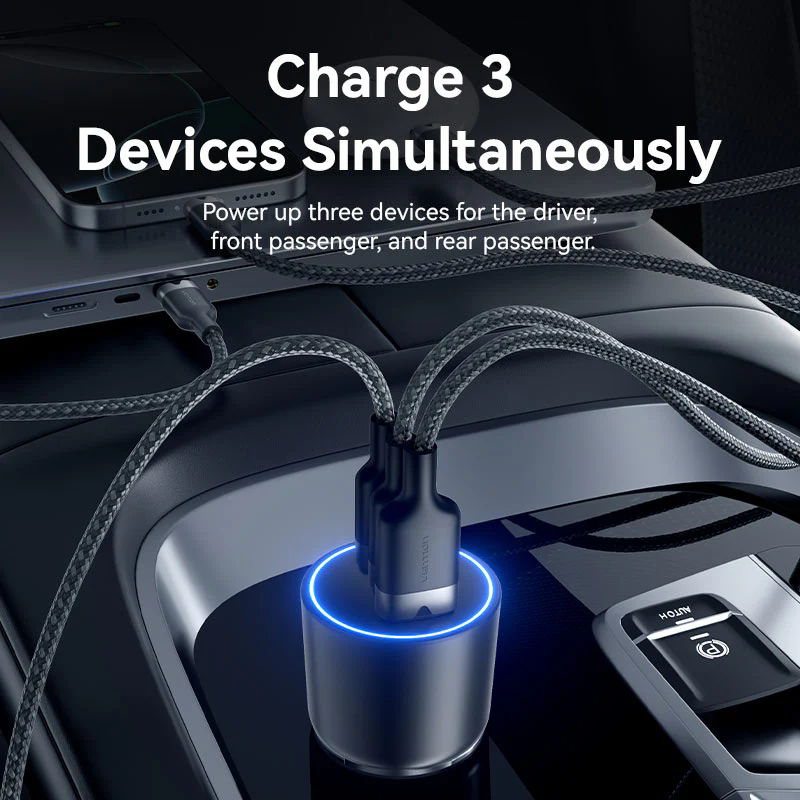 VENTION 165W Max 3-Port Car Charger (100W +65W +30W) PD 3.0 Fast Charging for MacBook Pro/iPad/iPhone 16/15 - Image 5